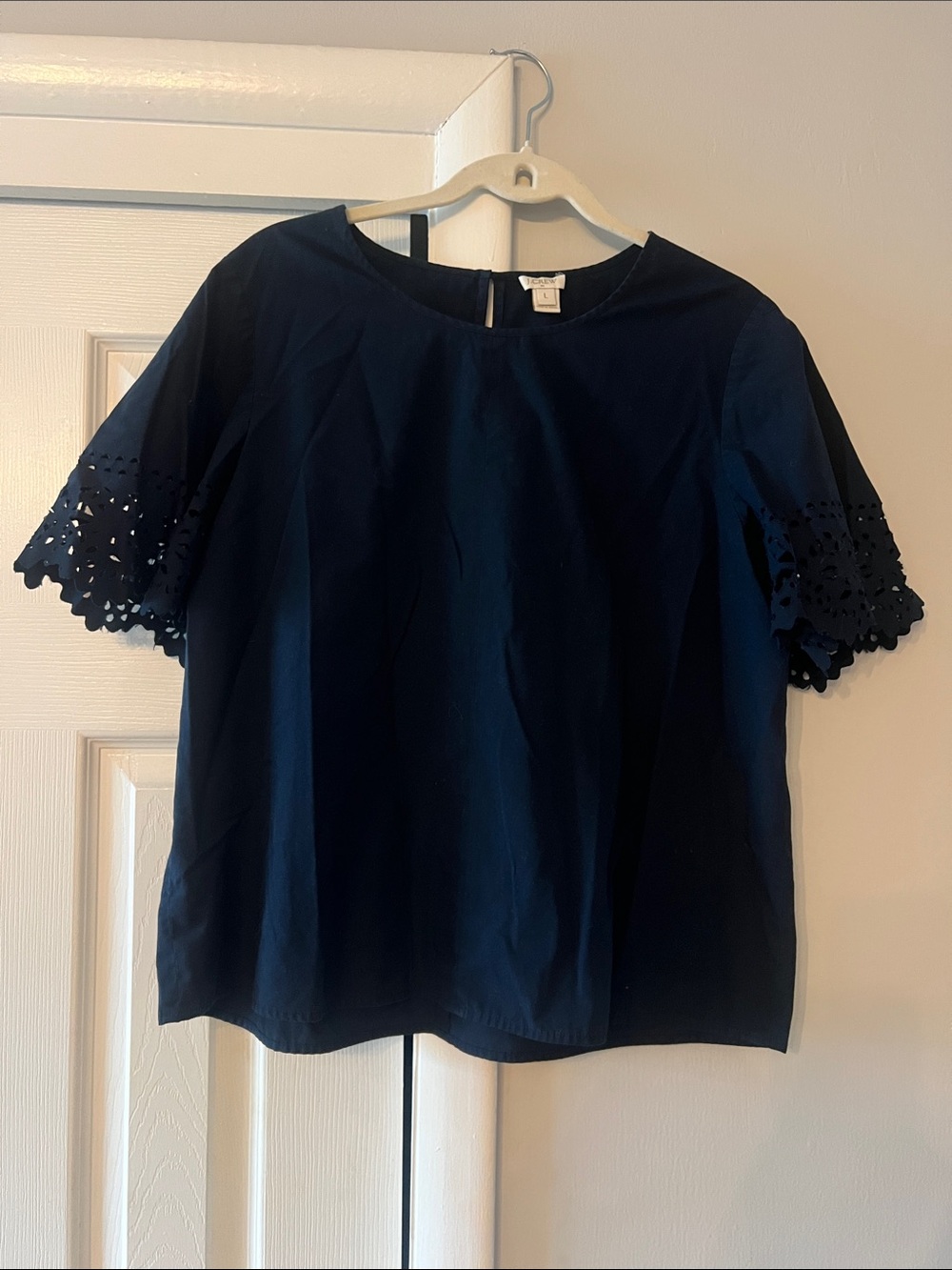 J. Crew Navy Top with Eyelet Short Sleeves
